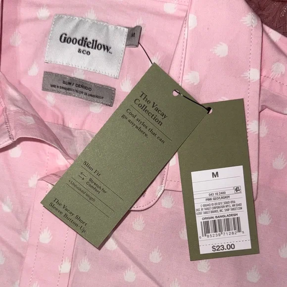 TWO - Goodfellow & Co Pink Poplin Slim Fit Short Sleeve Button Down Shirts - Picture 5 of 8